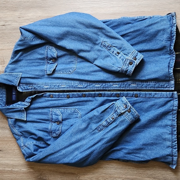 World Island Other - Men's Blue Denim Shirt Jacket with Flannel Lining